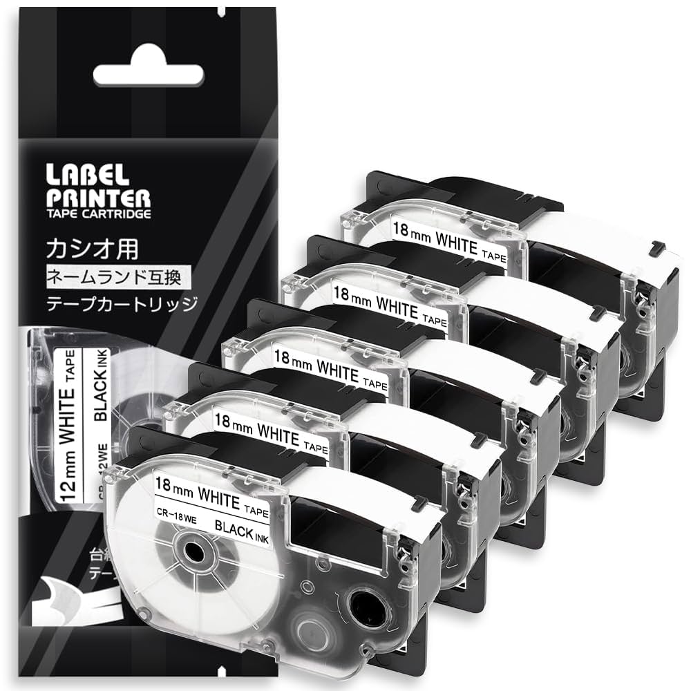 1426　カシオ　CASIO XR-18WE ほか　テープカートリッジ Amazon | 18mm 白地黒文字 CR-18WE と互換性のある ネームランド