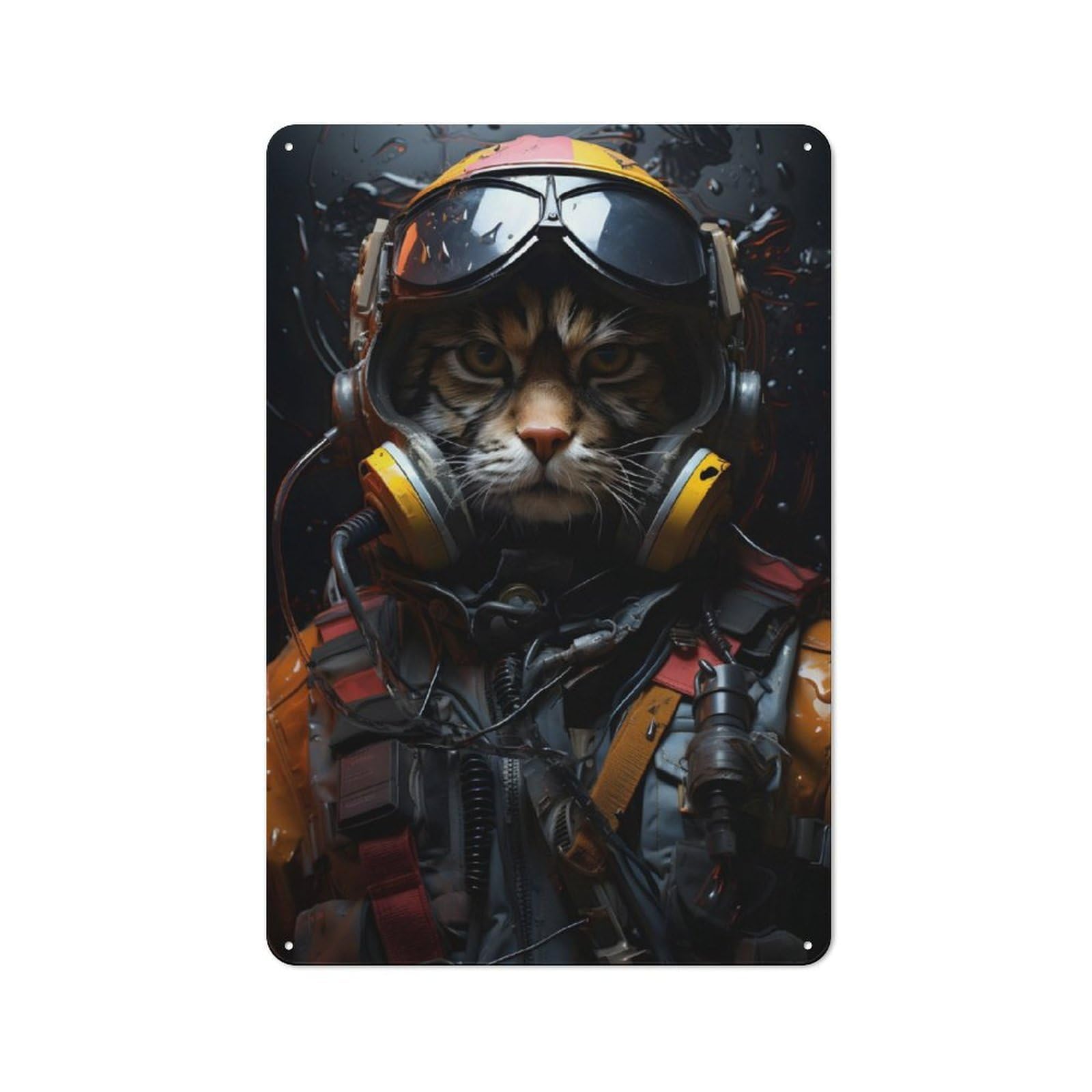 Junmoney Aviator Cat In Uniform Retro Metal Plaque 30X20cm Featuring For Home Bar Wall, For Room Styling Across Home Bars And Entertaining Spaces