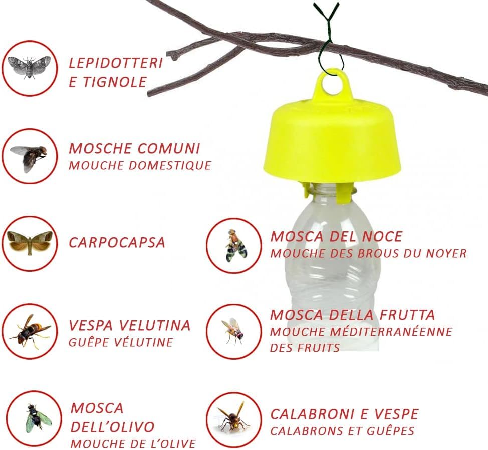 TAP-TRAP® giallo - 10 tappi trappola originali, la vera esca ecologica + legacci da giardino per appenderli (10 pz giallo)