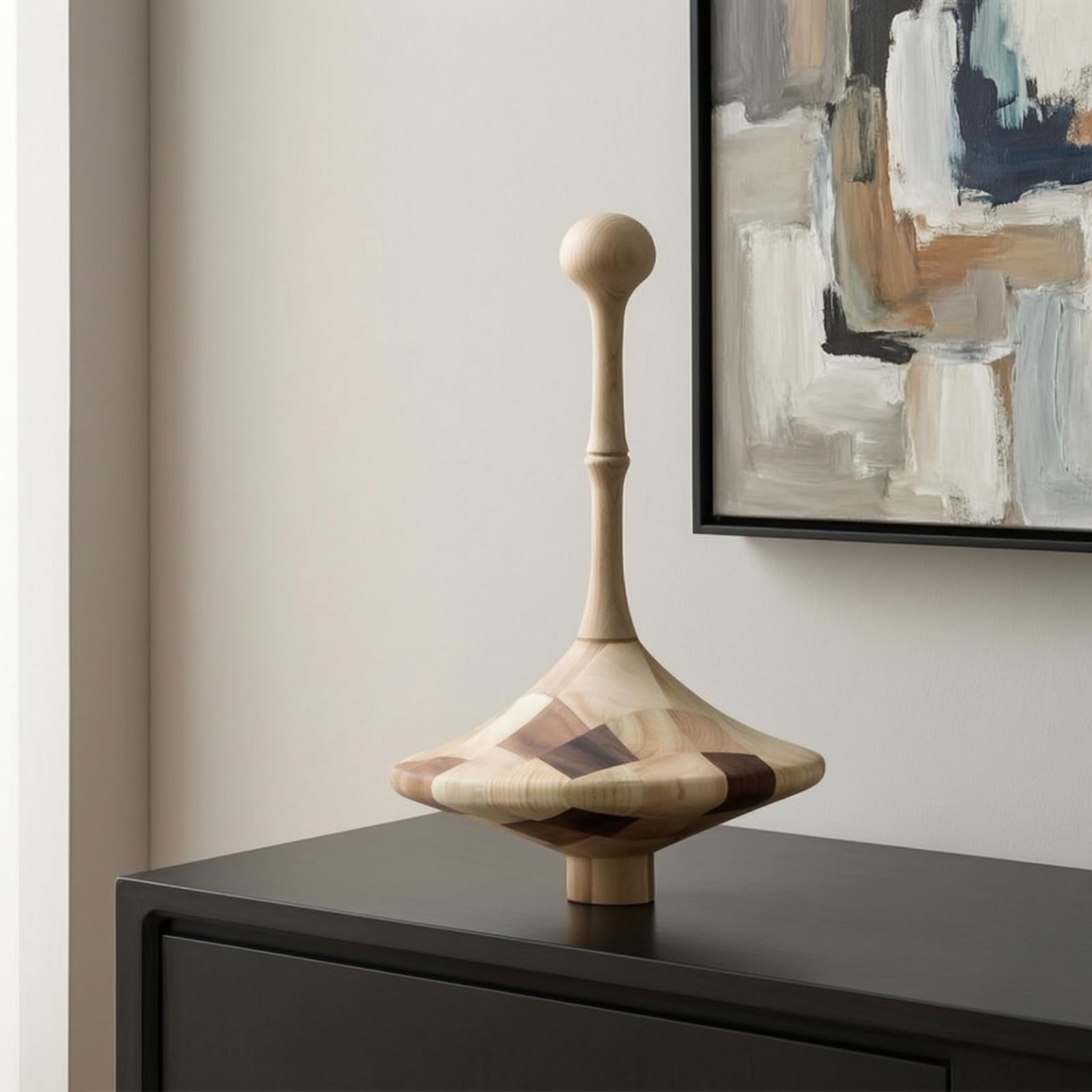 MagiDeal Trompo Decorativo de Madera Escultura Adorno Figura en con Visibles y Cuerpo Geométrico Pieza de Mesa con Base Corta Adecuado para Estantería Sala de Estar