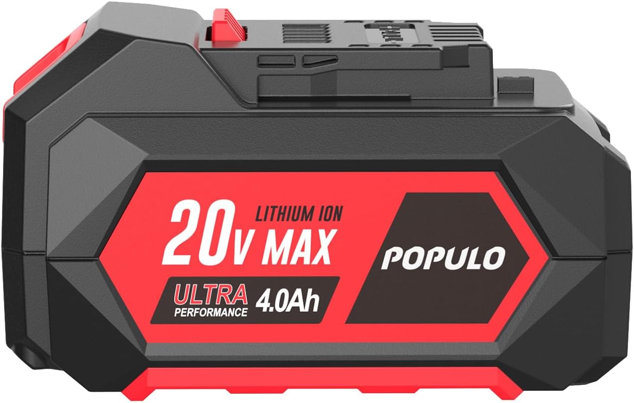 Side view of POPULO 20V Max 4Ah Lithium Ion Battery Pack