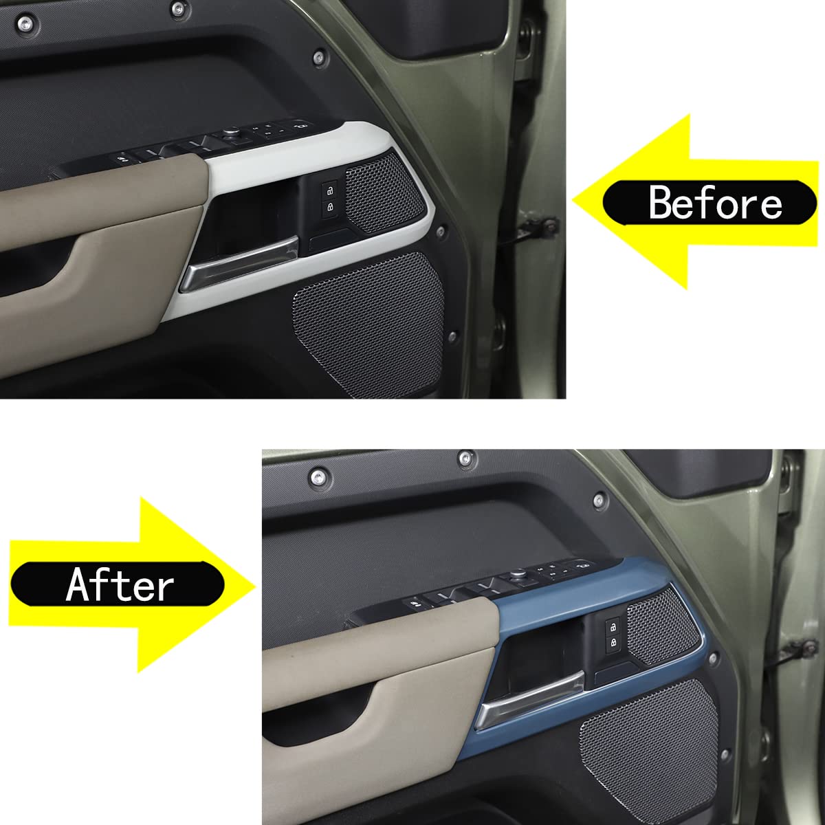 Plastikowa osłona klamki wewnętrznej drzwi samochodu z tworzywa sztucznego ABS do Land Rover Defender 90 110 2020-2022, akcesoria wewnętrzne (niebieskie, 4 szt.)
