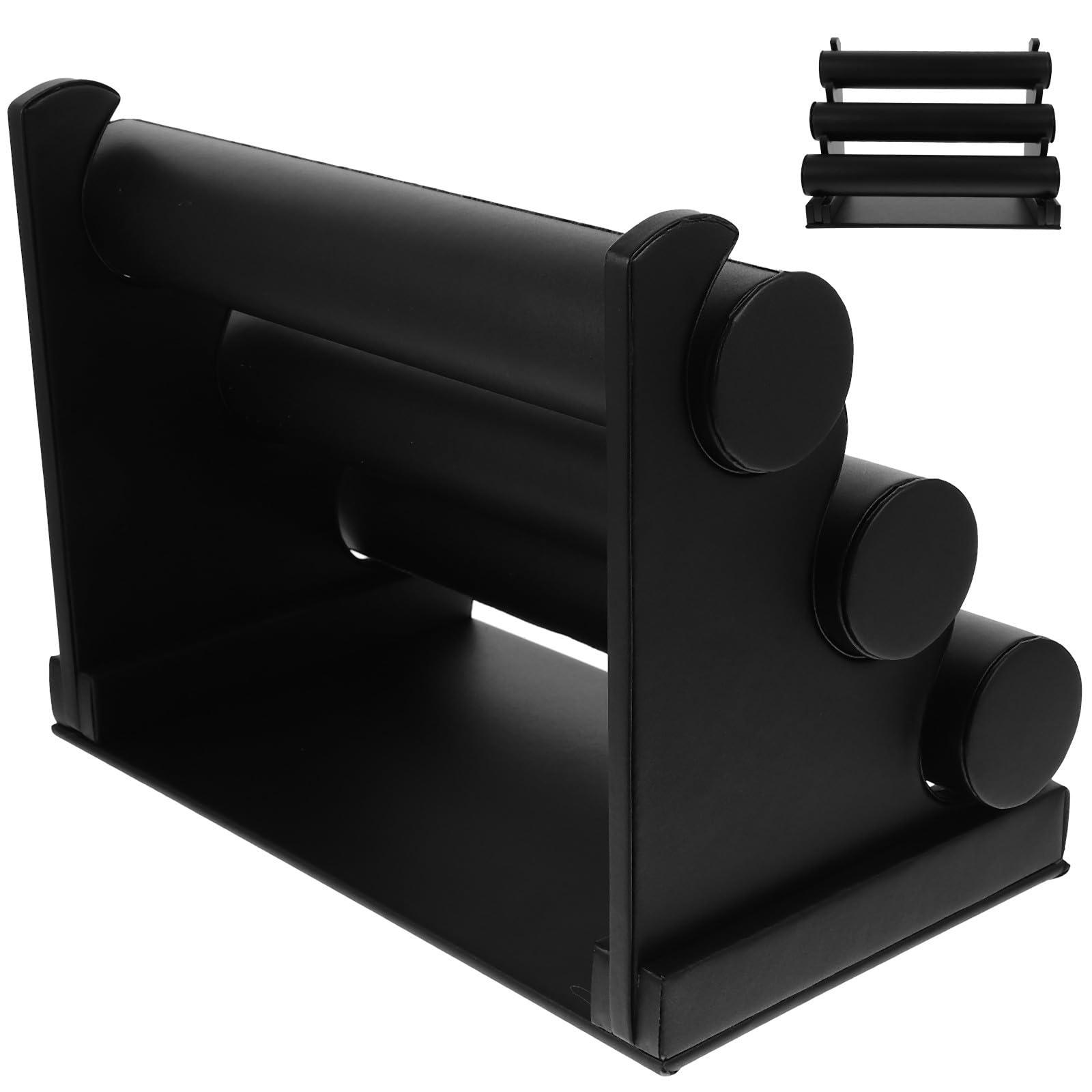 HEMOTON Exhibidor de Pulseras y Relojes de Pulsera de 3 Niveles en Tablero de Densidad y Pu, Desmontable, Color Negro, Adecuado para Tiendas y Lugares de Uso Frecuente