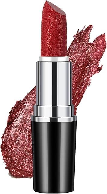 Anglicolor Metallic Glitter Lipstick,Red Lipstick Highly Pigmented,Glitter Lipstick Moisturising,Velvety Smooth Application,Creamy Sculpted Design(#12 CHERRY BOMB)
