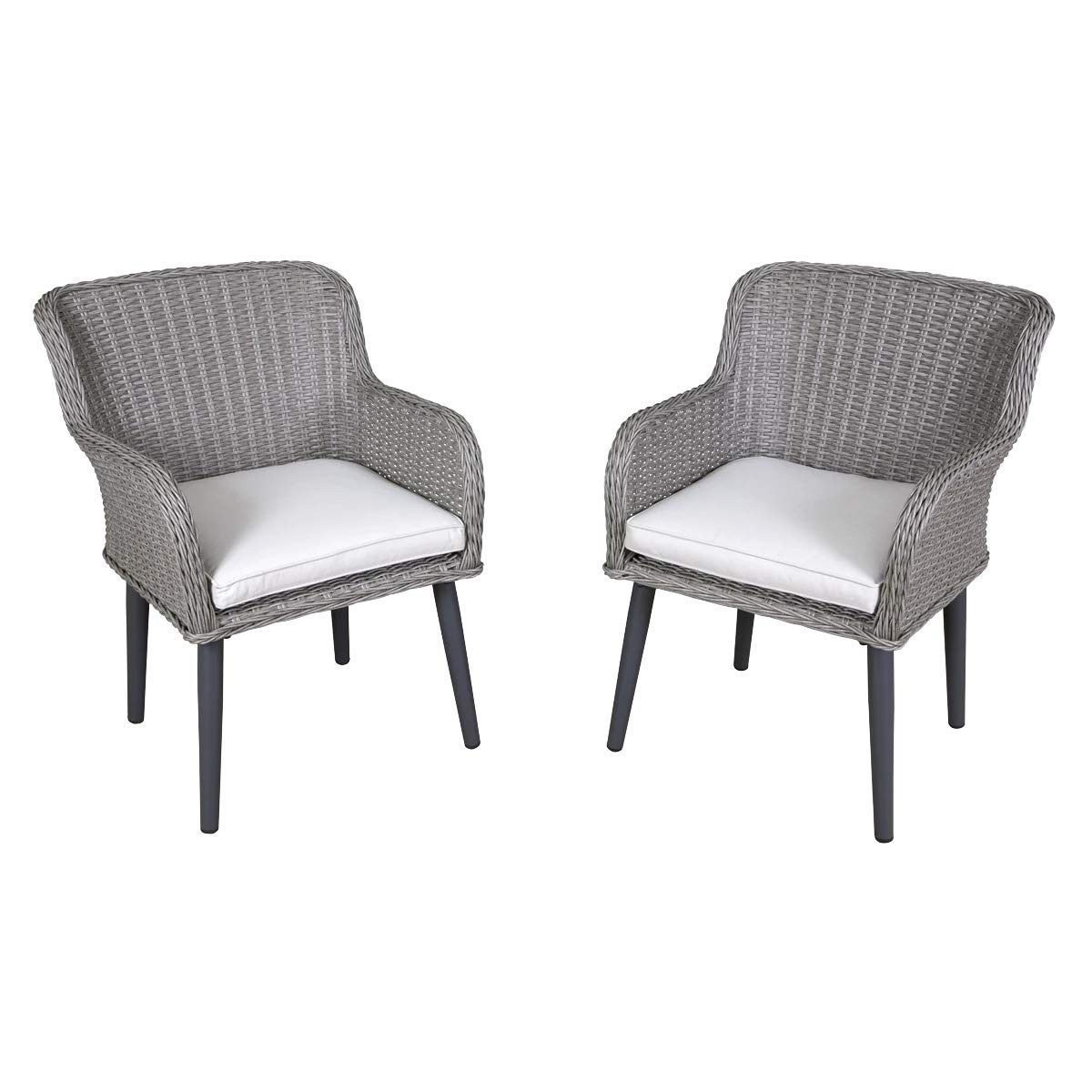 DellondaBuxton Rattan Wicker Outdoor Dining Armchair with Cushions, Set of 2, Grey - DG76