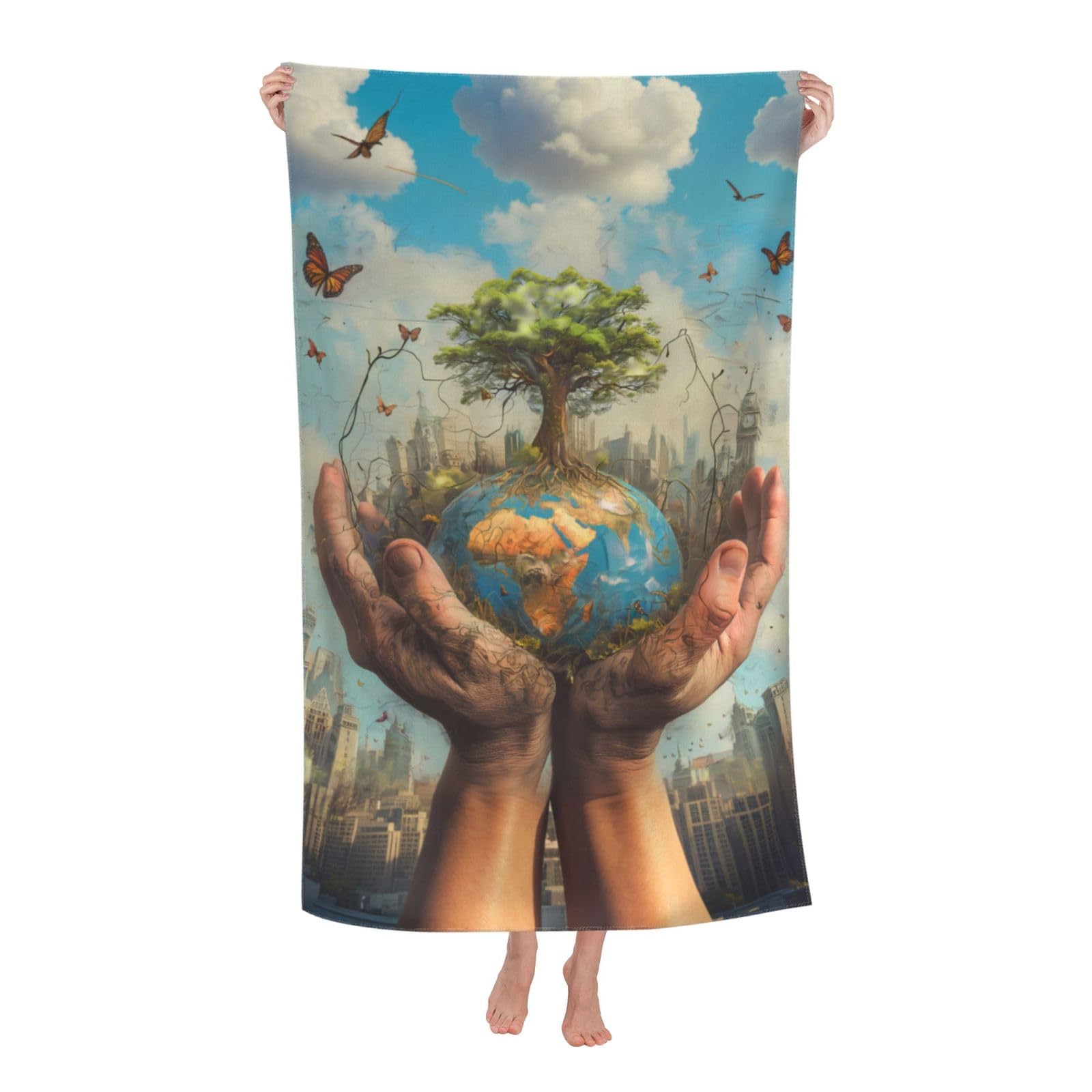 HLBSDM Earth Tree Beach Towel 31inx51in Planet Sand Free Microfiber Bath Towel Ultra Soft Quick Dry Pool Towel Absorbent Towel Lightweight Towel for Swimming Bathroom Decor