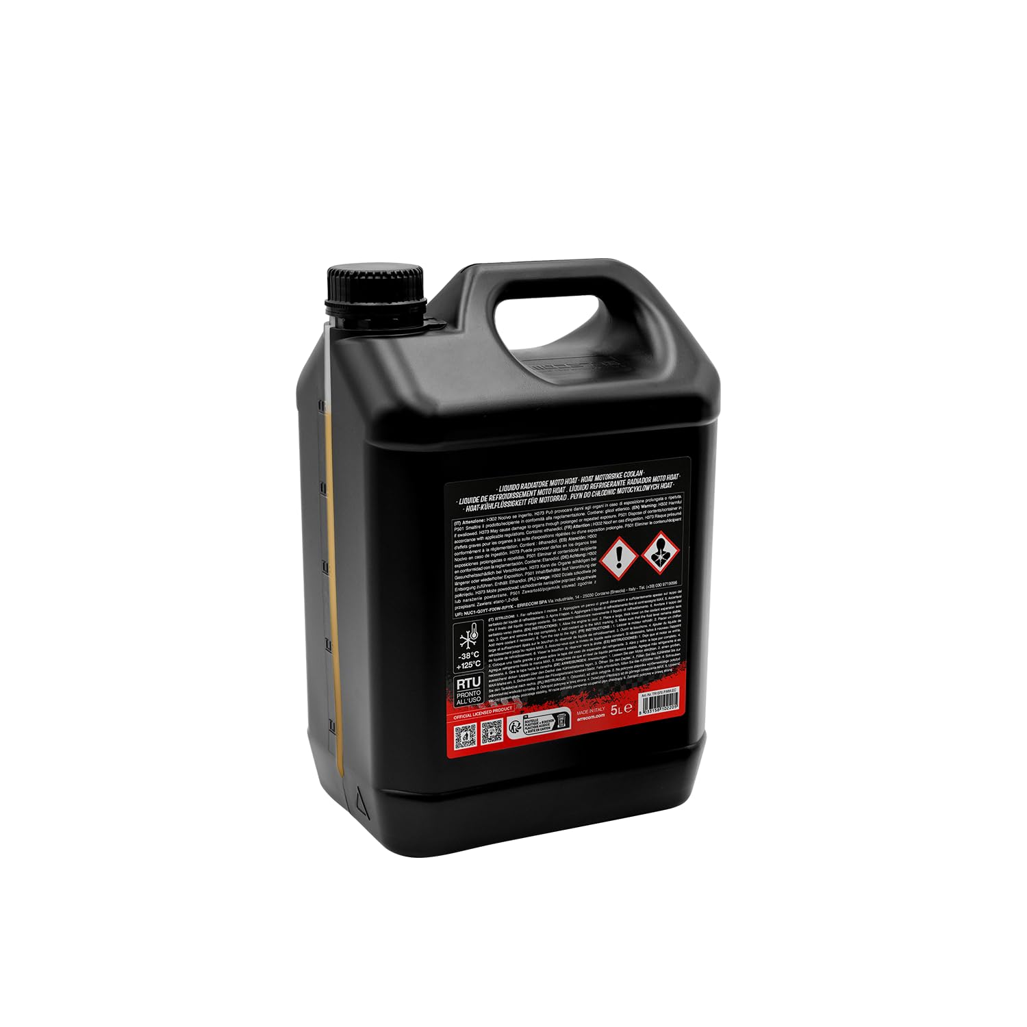 ERRECOM 1000 Miglia BKR 9203 Líquido Radiador Moto HOAT -38°C/+125°C, Anticongelante Listo para Usar Hybrid Oat, 5 litros – Amarillo