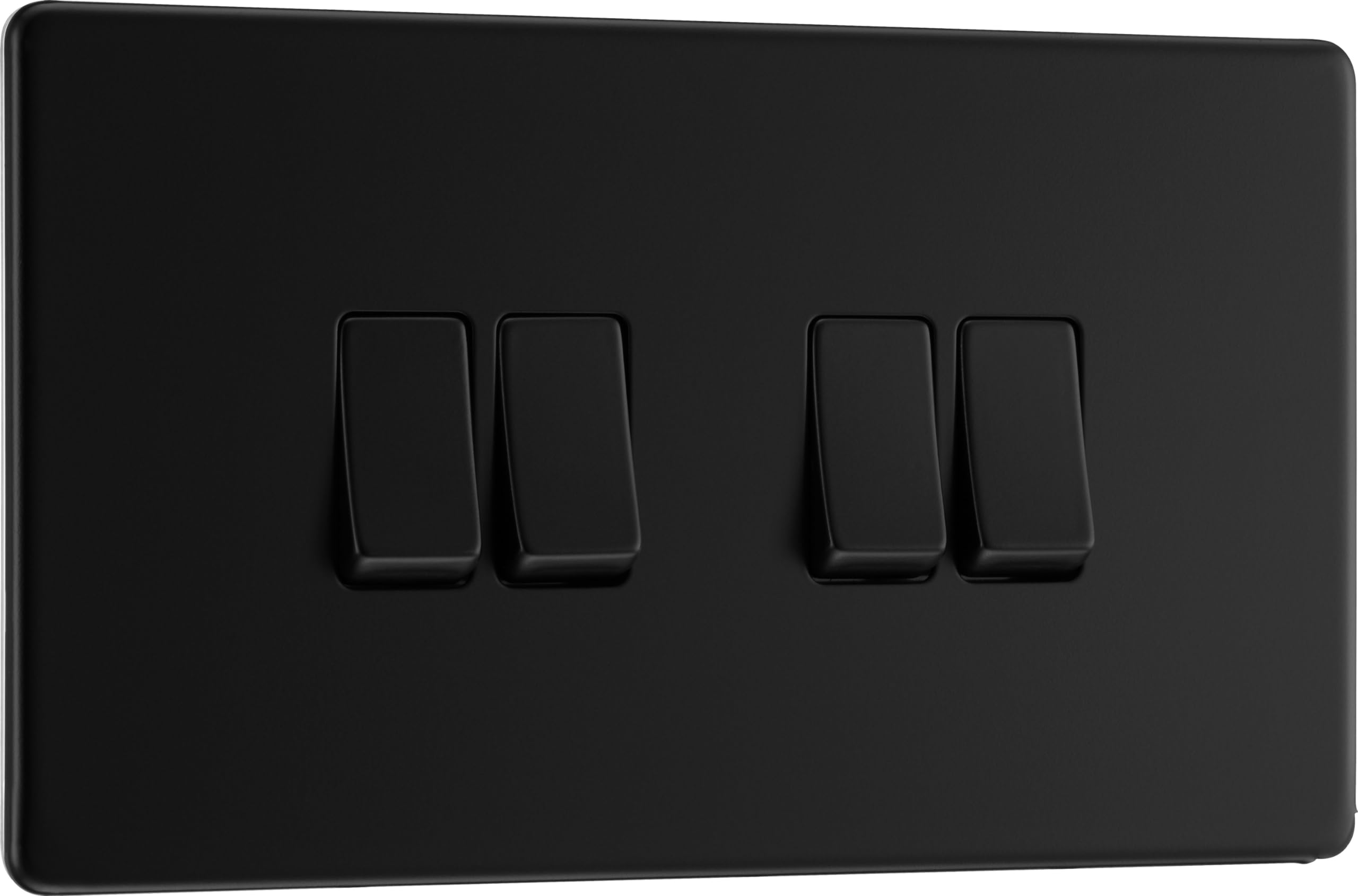 British General Matt Black Bg Electrical Quadruple Wall Light Switch, 2 Way, Screwless Front Plate, Slim Profile, Premium Flatplate, 20A, 16Ax, Ffb44