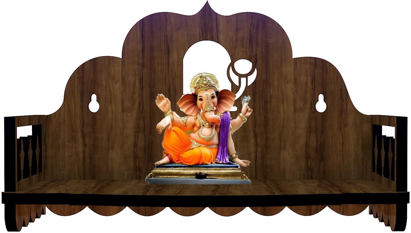 EWA Wooden Mandir for Home Puja Ghar Small Temple Stand Wall Hanging Shivling Design Brown Color Matte Finish Engineered Wood (Temple 054) (Dark Brown)