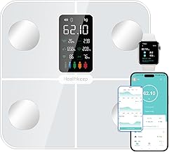 Healthkeep Connected Body Scales with VA Display 15 Body Data and Heart Rate for Andriod and iOS Apps Max. 180kg/400lb, White