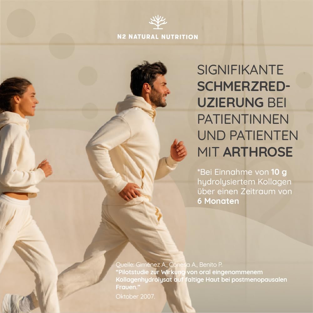 Collagen Hydrolysat Pulver mit Hyaluronsäure, Glucosamin, Vitamin C, Magnesium, Silizium. Kollagen Pulver. Leistungsstarker Knorpelschutz. Stärkung der Gelenke, Knochen, Haut. EU. N2 Natural Nutrition