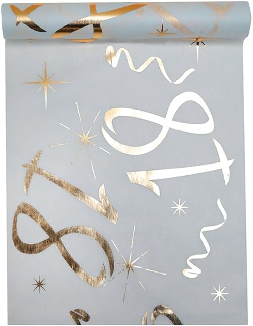 Tischläufer Weiß-Gold 18 Jahre 30 cm x 5 m Dekostoff Banner Tischdecke Tischband