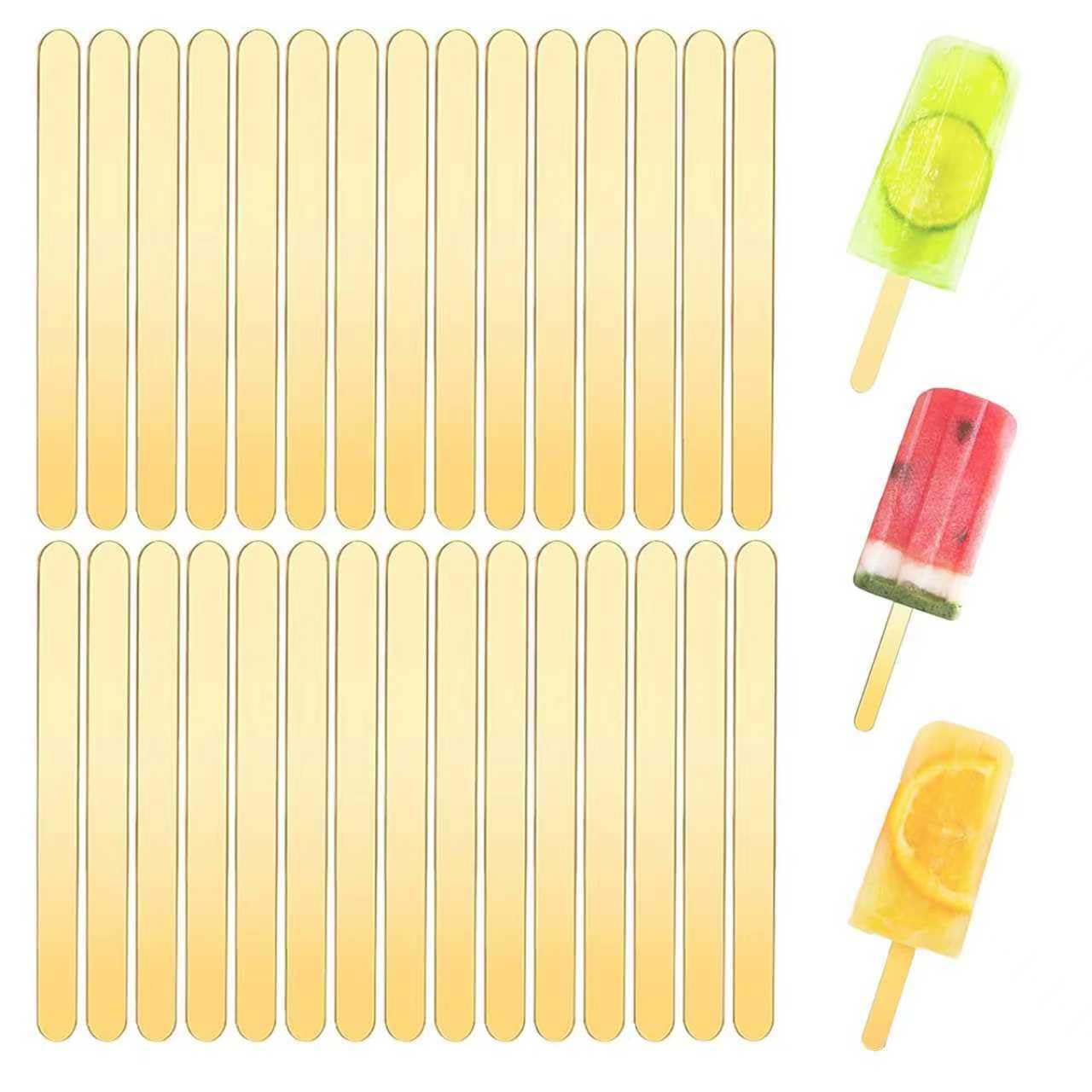 KEHHVCY 30pcs Acrylic Cakesicle Popsicle Sticks, Plastic Gold Popsicle Sticks for Cakesicles, Reusable Popsicle Mold Sticks, 4.5“ Cake Pop Ice Cream Sticks Bulk for Home Cake Candy Gifts Party Craft