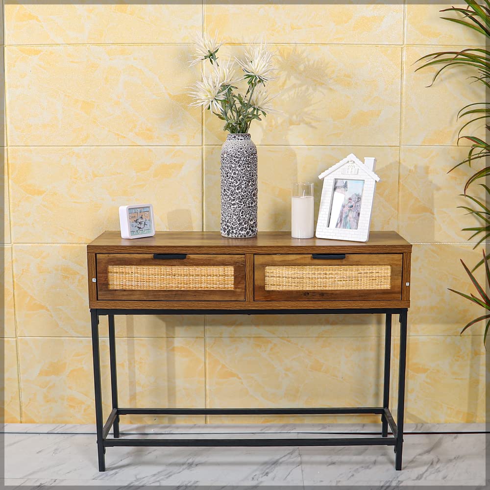 YATAI Console Table with 2 Drawers, Modern Entryway Table, Multifunctional Sofa Side Table Console, Easy Assembly Computer Office Desk Study Writing Table Plant Table for Hallway, Living Room