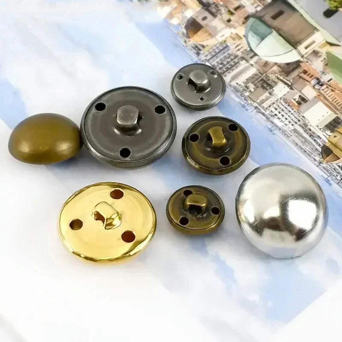 10 bottoni a occhiello piatti lisci argento lucido in metallo 10 mm, 15 mm, 18 mm, 20 mm, 23 mm o 25 mm (15 mm