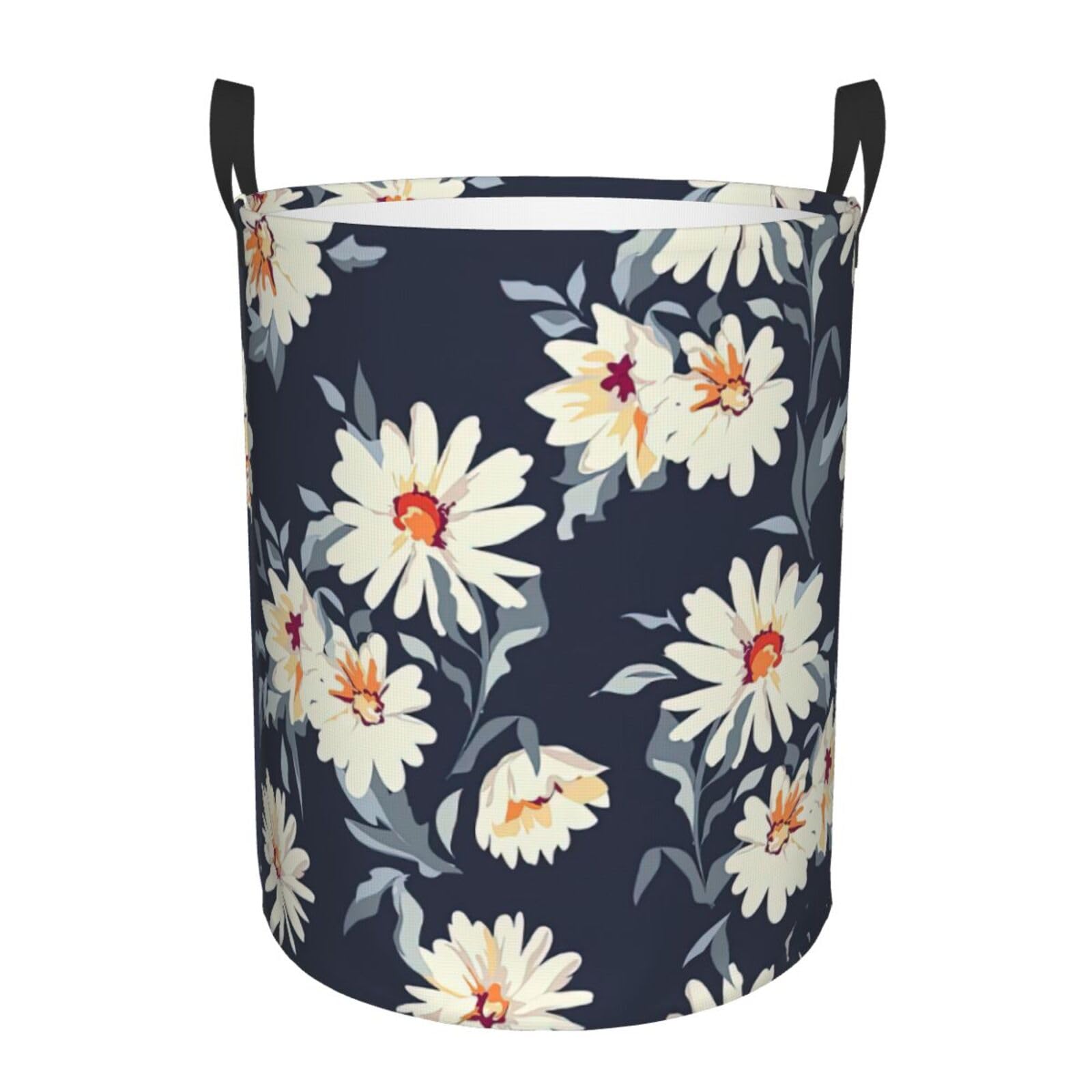 M Collapsible Round Daisy Print Laundry Hamper