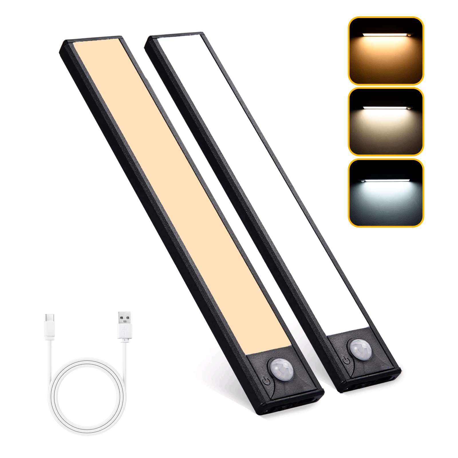 MKKM Under-Unit Light Kitchen LED 2 Pieces 40 cm Cabinet Lighting with Motion Sensor LED Kitchen 2000 mAh LED Strip Battery Rechargeable for Kitchen Wardrobe Hallway Stairs