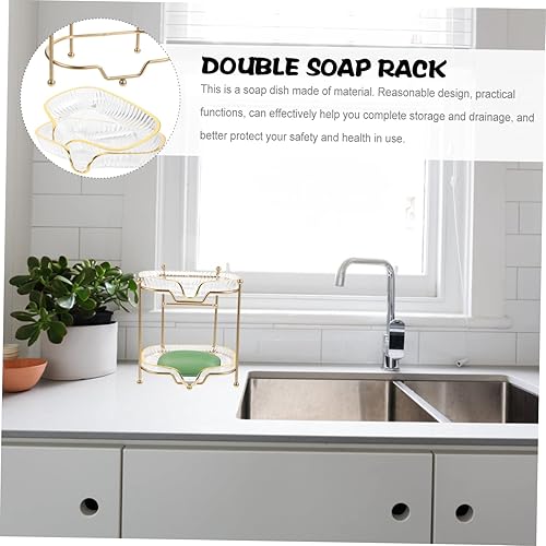 Miniatura 2 de PRETYZOOM Soporte de jabón de doble capa de alta calidad, plato de jabón de baño, ducha, bandeja para jabón, barra de drenaje, plato de