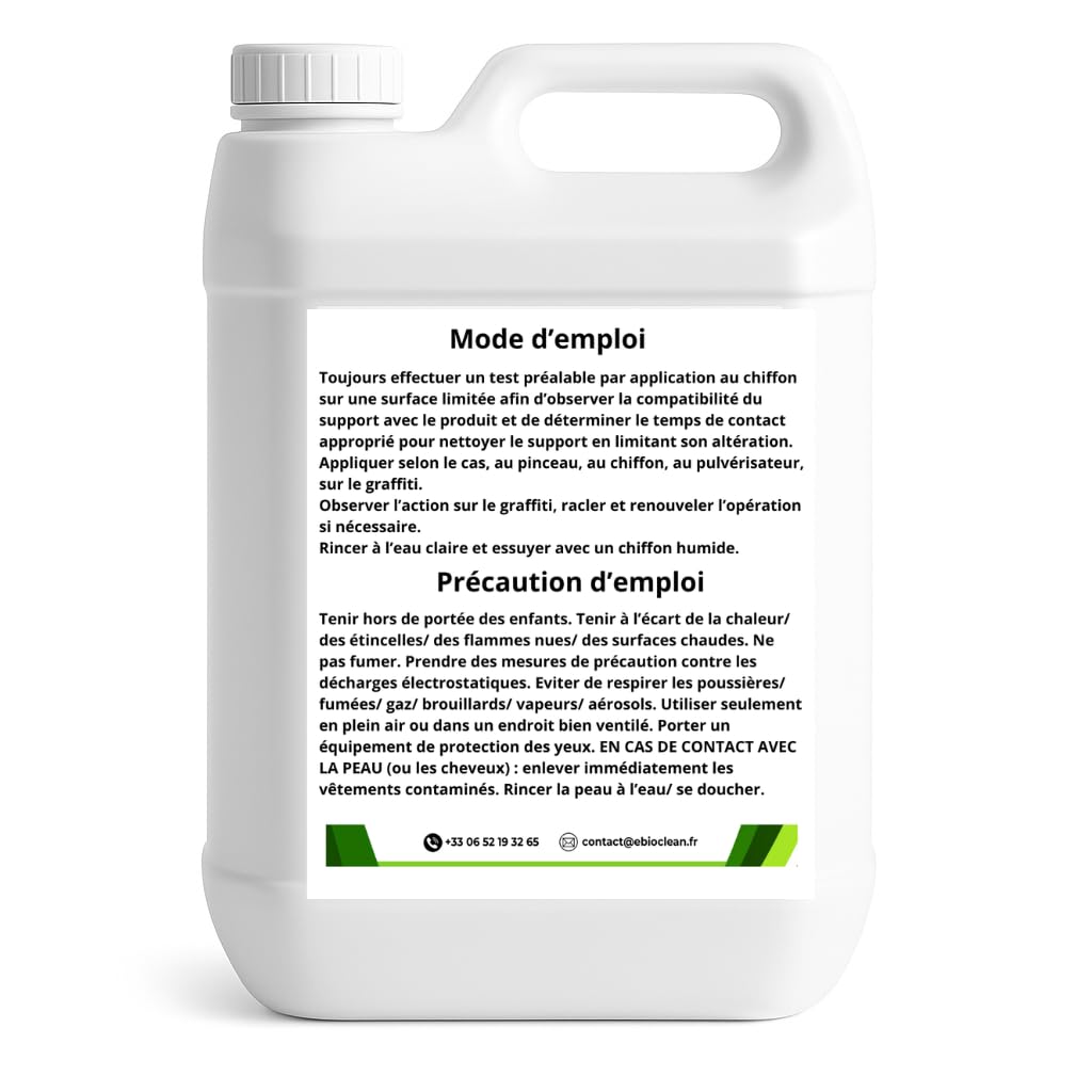 E-GRAFFI – Nettoyant Anti-Graffiti Professionnel | EBIOCLEAN | Élimine Feutres, Peintures, Façade, Panneau | Prêt à l’Emploi | Nettoyage Rapide & Sécurisé Toutes Surfaces | 5L + 1 Pulvérisateur