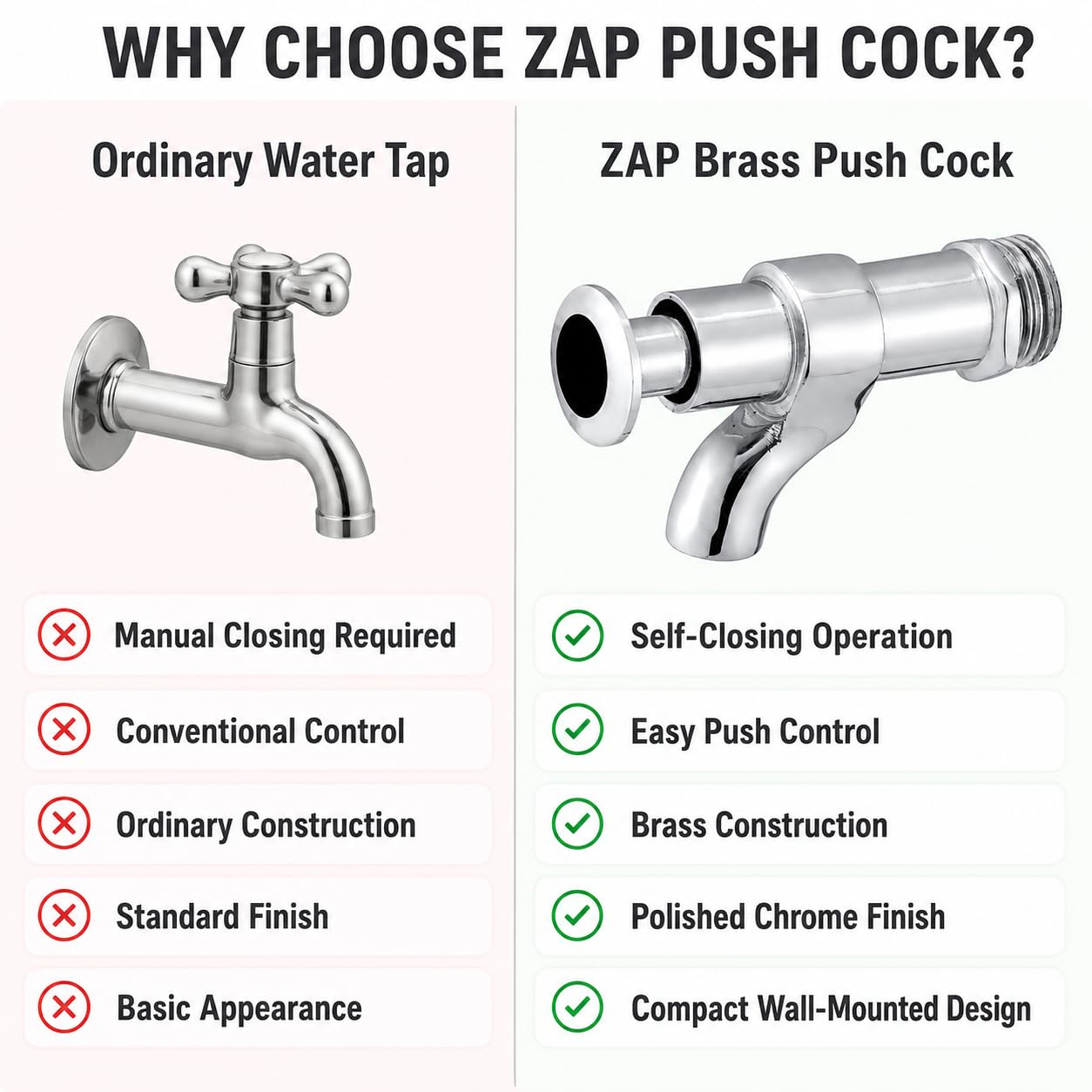 ZAP Chrome Brass Push Tap - Self-Closing Water Tap -9 ZAP Chrome Brass Push Tap - Self-Closing Water Tap -9