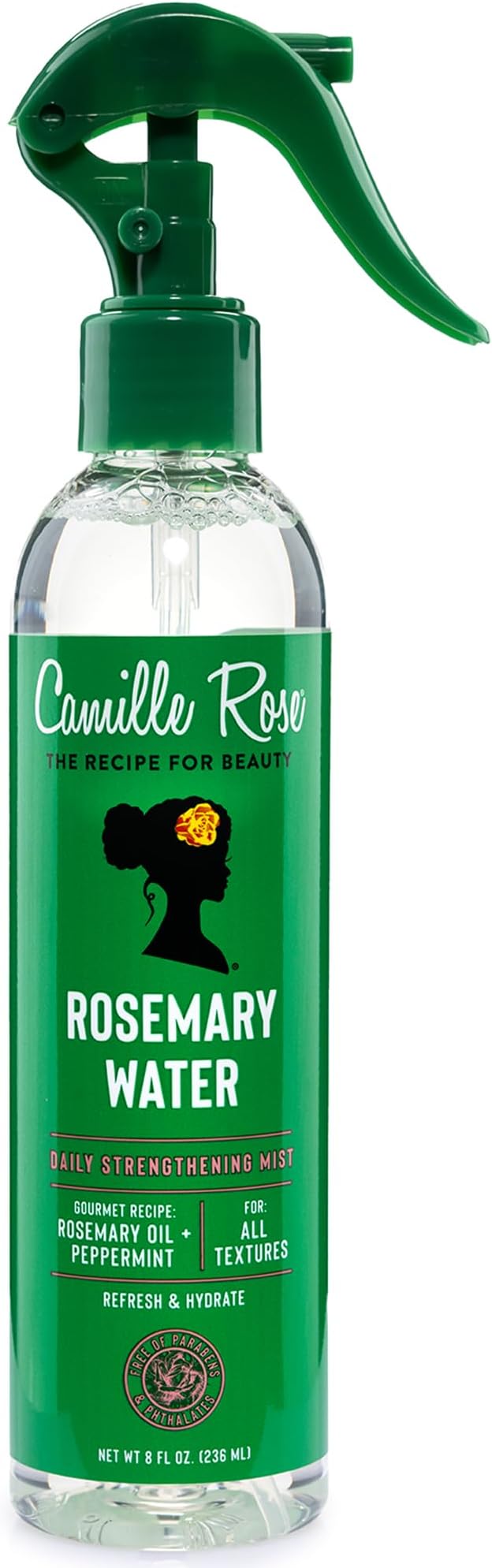 Camille Rose Rosemary Water, Daily Hair Strengthening Mist – Hydrating Refresher Spray with Rosemary Oil, Peppermint & Aloe Vera, 8 Oz Ea