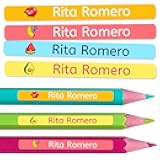 Haberdashery Online - 50 Mini Customized Adhesive Labels for Marking Pencils, Pens & Small Objects, Waterproof & Microwave Safe, 1,81 x 0,23 in - Color: Fruits