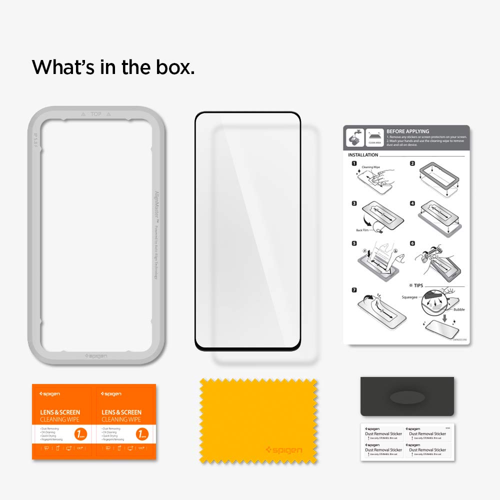 Spigen, AlignMaster, folia ochronna ze szkła pancernego do Samsunga Galaxy A51, pomoc w pozycjonowaniu, czarna pełna pokrywa, przyjazna dla etui, szkło hartowane 9H, Galaxy A51 (AGL01051)