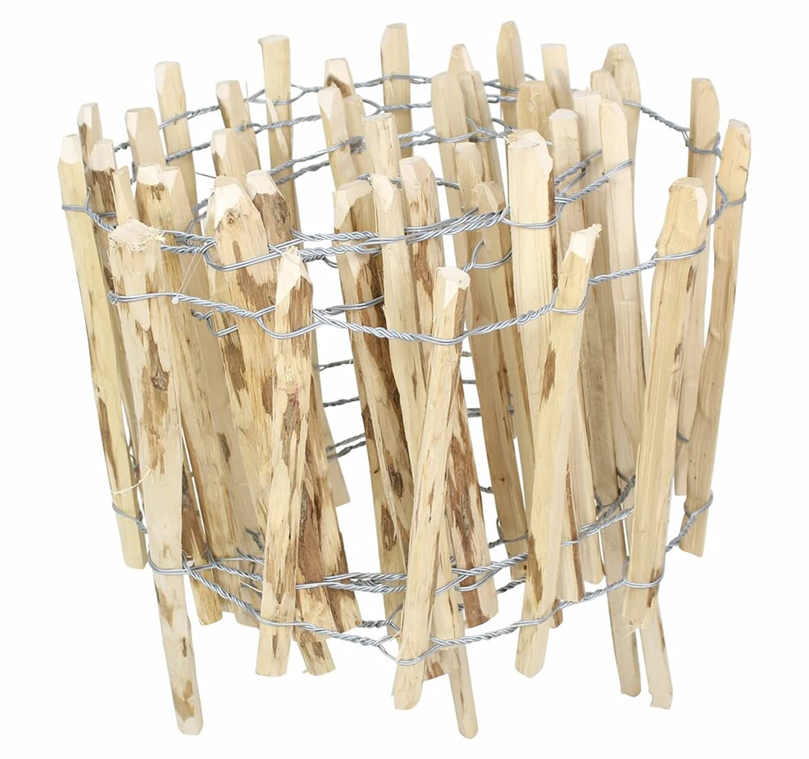 Beeteinfassung Haselnuss aus Holz mit Metall, 5 m lang, Rasenkante, Beetzaun, Beeteinfassung, Beetumrandung, Zierzaun, Staketenzaun, Zierzaun, Gartenzaun zum Stecken, Steckzaun