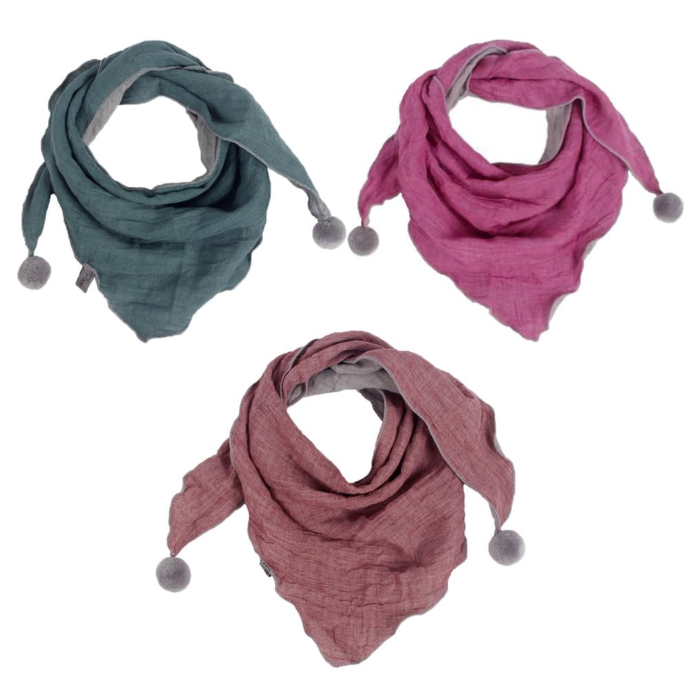 Foulard triangulaire 72 × 48 cm pour enfant - En coton - Mignon et décontracté - Avec boule de cheveux - Doux - Couleur unie - Pour enfants - En mousseline - Parfait pour l'été, l'automne, l'hiver