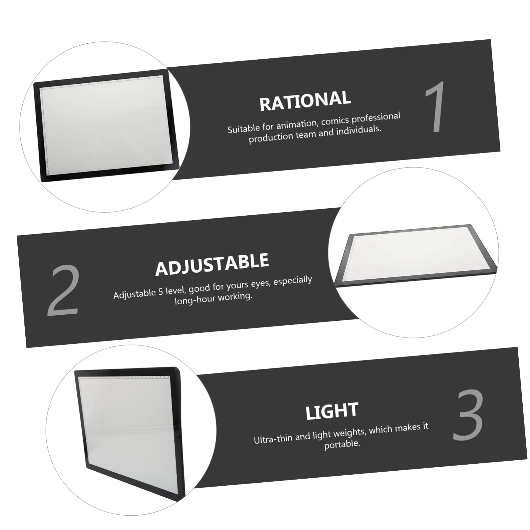HOODANCOS 1pc Copy Table Animation Drawing Board LED Tracing Pad Rechargable d Batteries Copying Sketching Board LED Drawing Tracing Pad Copy Board Tracing Drawing Board A4 LED Black Abs