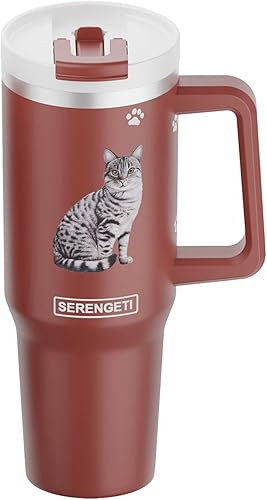 SERENGETI - Vaso térmico de 40 onzas con asa y pajilla, con aislamiento al vacío con popote y tapa, taza de viaje de acero inoxidable para amantes