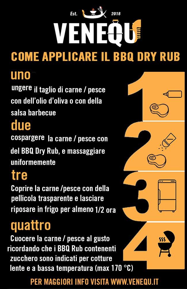 VENEQU BBQ Dry Rubs Gourmet Set #3 (150g x 4 Rubs) Made in Italy | 1 x Pork Rub, 1 x Beef Rub, 1 x Aromatic Rub und 1 x Würziger Rub