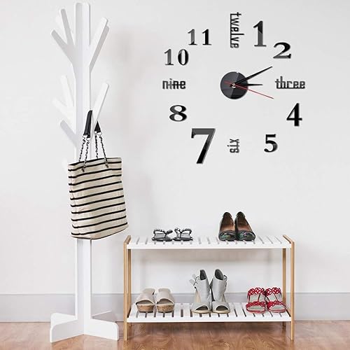 Miniatura 5 de Hxezoc Reloj de pared sin marco de 10 a 20 pulgadas, color negro, 3D, silencioso, redondo, de cuarzo, adhesivo, decoración de pared para el hogar,
