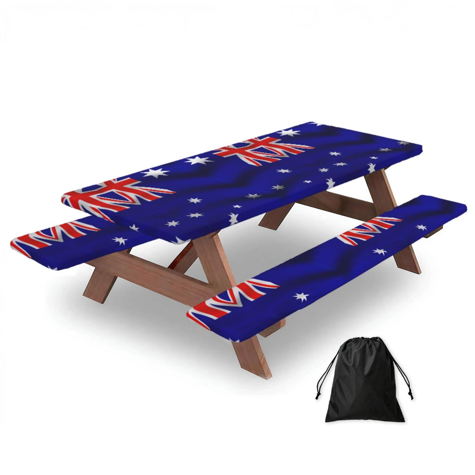 Yqxwjl Black Australian Flag Print Camping Essentials Waterproof Camping Table And Bench Cover With Drawstring Bag 183 Cm