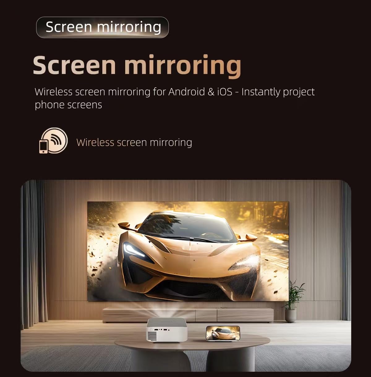 Videoproiettore Intelligente Applicazioni Integrate Retroproiettore 1080P Nativo Supporta 4K WiFi & Bluetooth Correzione Trapezoidale Automatica Focus Elettronica Mirroring Android iOS HDMI USB