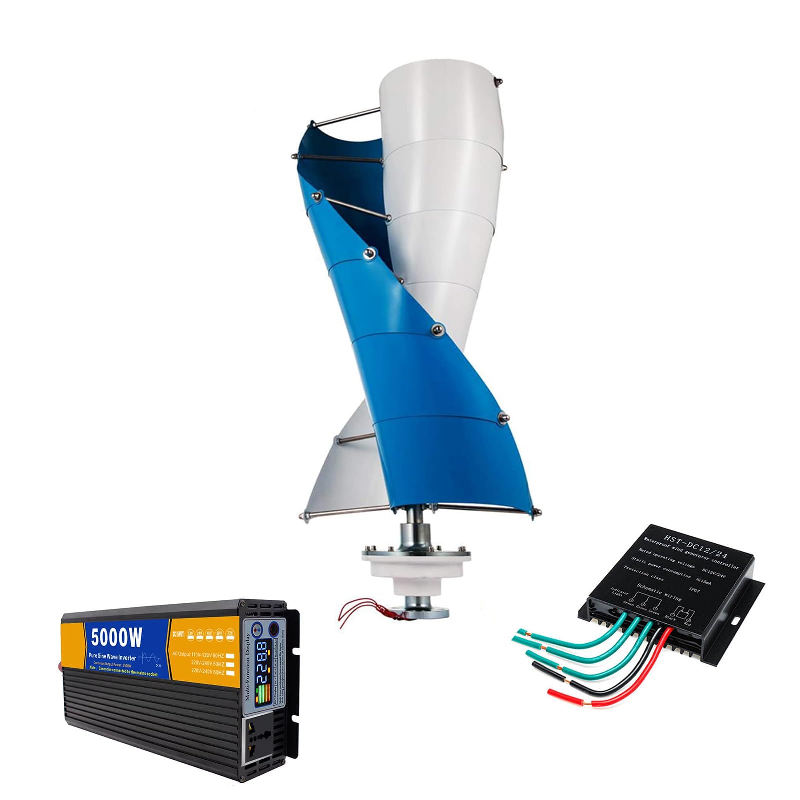 HYZHANHONG 10000W Wind Power Generator Kit with Waterproof Controller+ Inverter12v24v48v Spiral Vertical Wind Turbine for Off-Grid Living, Camping & Marine Use,48V