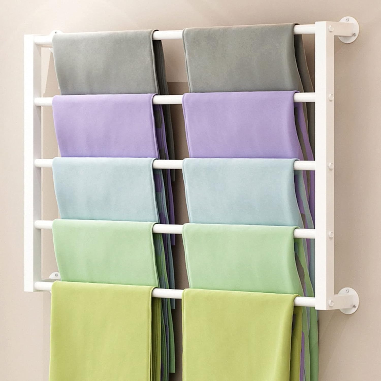 Wall-Mounted Scarf Hangers, Metal Clothing Retail Store Silk Scarf Blanket Organizer Scarf Display Stand, Multi-Purpose Ties Shawl Belt Towel Pants Storage Rack Space-Saving Shelf (White L80*H60CM)