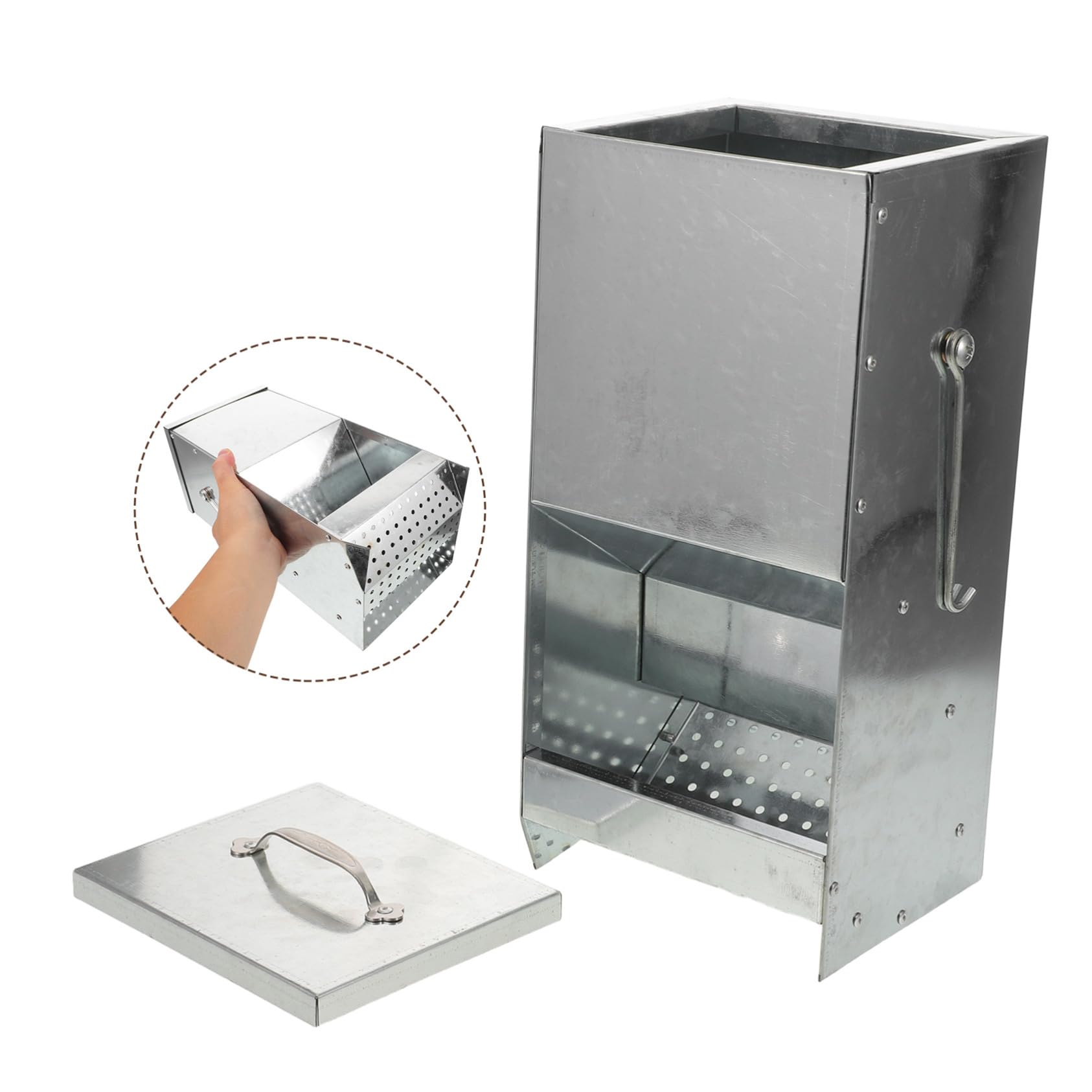 Metall-futterspender mit Deckel und Doppelseitigen Haken Robuster Kaninchen Kleintier-futterautomat für Käfige und Wände Platzsparender Metall-heuraufe für Hasen Meerschweinchen