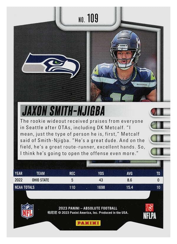 Amazon.com: 2023 Panini Absolute Football #109 Jaxon Smith-Njigba