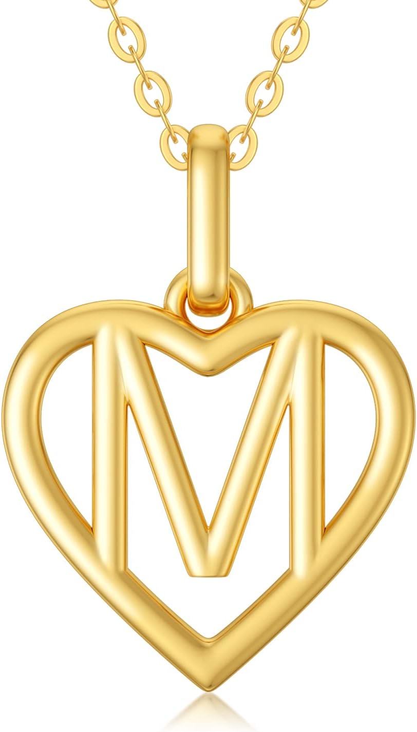 SISGEM 14K Yellow Gold Heart Initial Necklaces for Women, Real Gold Heart Pendant Letter M Alphabet Necklace Jewelry Gift for Her, 18"