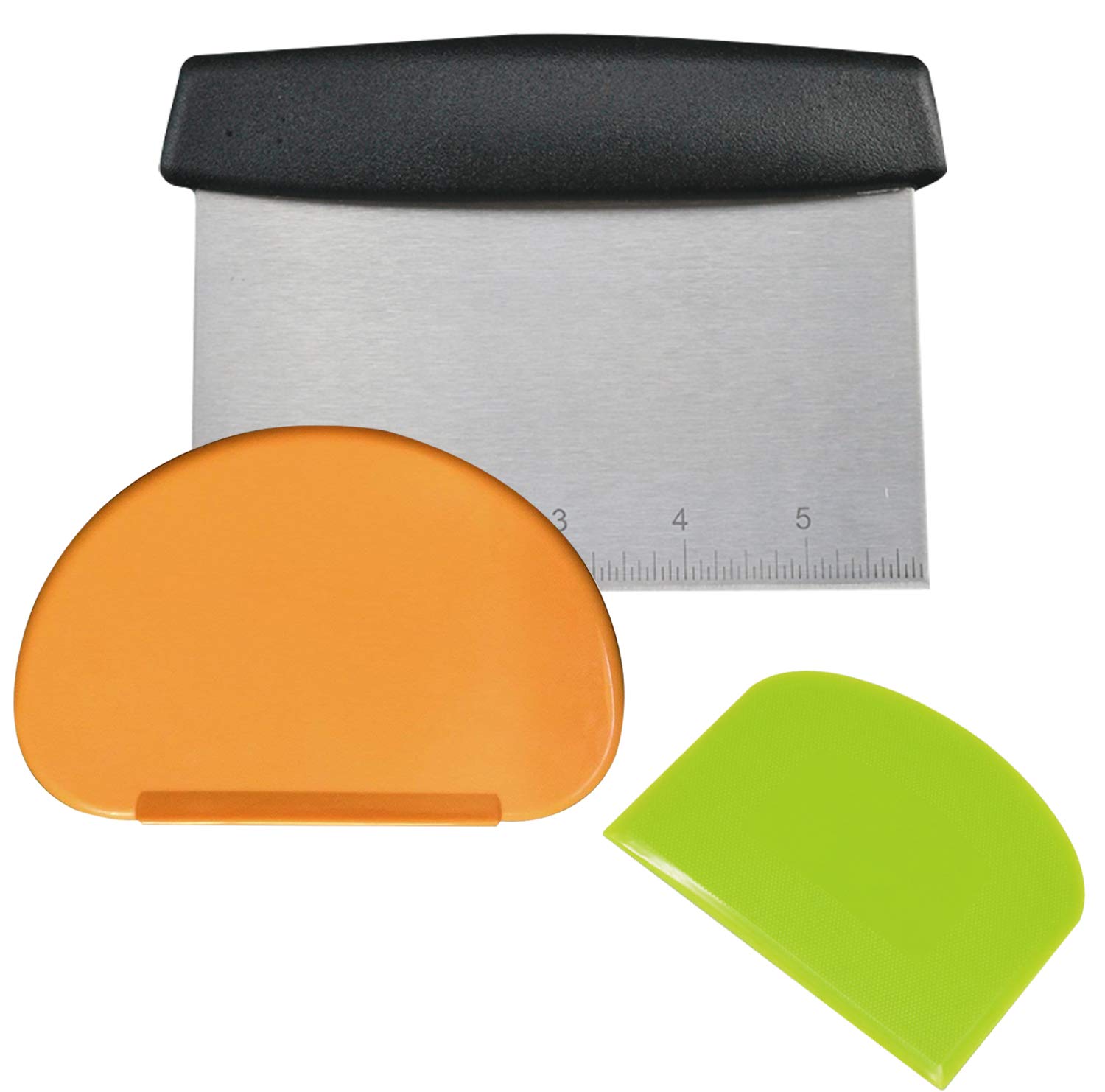 ALOPEX Dough Scraper Cutter 3pcs, Stainless Steel Dough Scraper, Pastry Pizza Cutter Chopper with Plastic Dough Scraper Cutter and Flexible Bowl Scraperfor Bread Pizza Cake Dough Baking Shaping