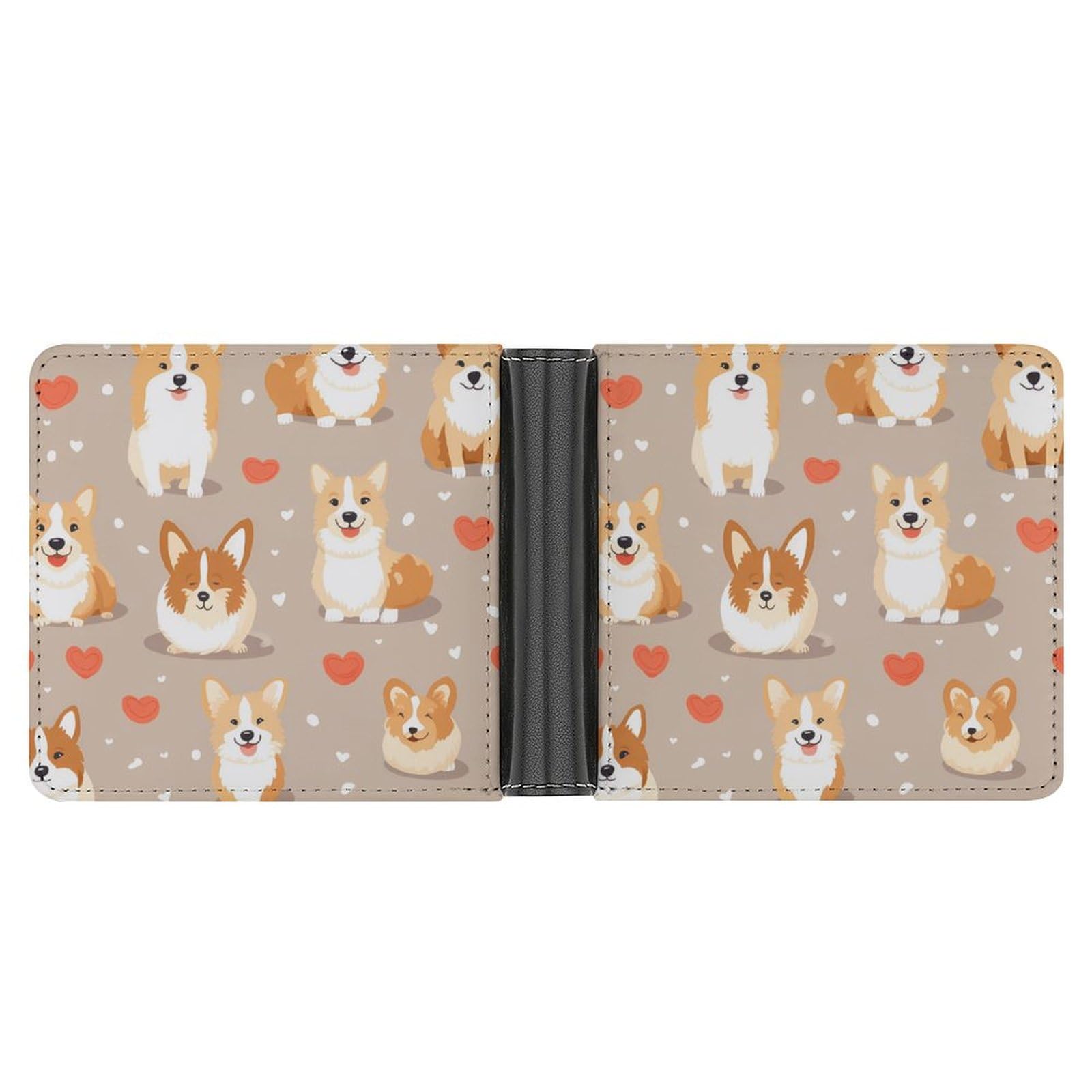 Cute Corgi Dog Bifold Wallet PU Leather Coin Purse Lightweight Credit Card Holder Wallet Money Clip