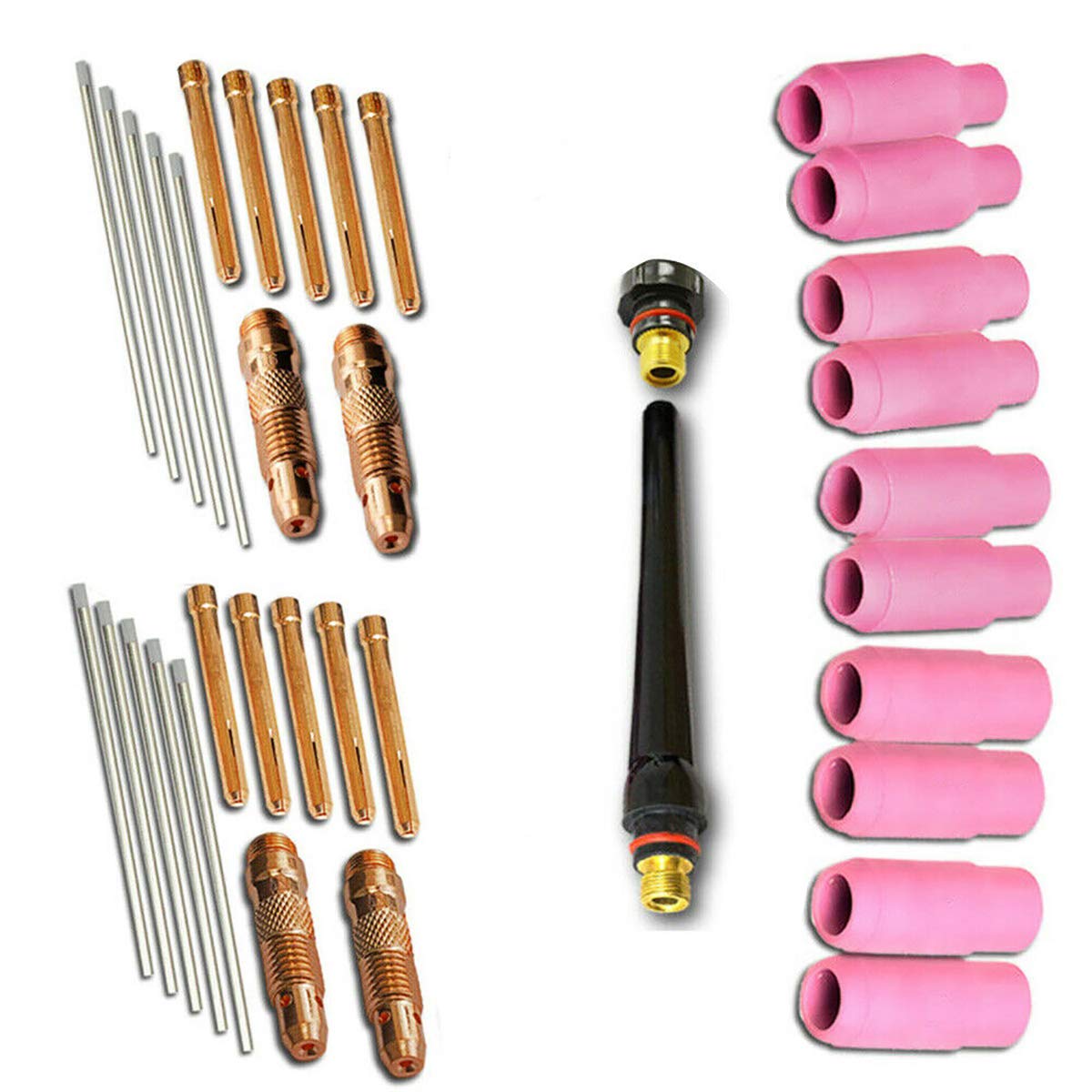 Set di accessori TIG 36 pezzi con elettrodi in tungsteno oro da 1,6 mm e 2,4 mm; parti di usura TIG per pacchetto tubo con ugelli del gas