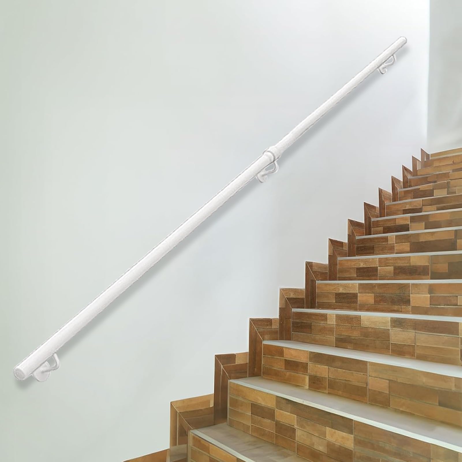 FKXSXAZ White Metal Stairs Bannister Rail for Indoor Outdoor, Wall Mounted Staircase Handrail with Fittings, Non-Slip Stairway Railing Safety Grab Bar Elderly/Children(9.2ft/280cm)