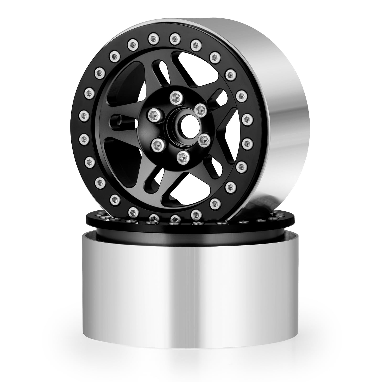 Runup 4 sztuki 2,2-calowych felg Beadlock, 35 mm aluminiowe felgi do AXIAL Wraith RR10 90048/90018 TRX4 SCX10 D90 1/10 RC Crawler Truck (czarne)