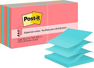 Post-it Notas Pop-Up, 7,6 x 7,6 cm, 12 blocos, notas adesivas favoritas número 1 dos EUA, Poptimistic, Cores brilhantes (rosa, laranja, azul), remoção limpa, reciclável (R330-18CTCP)