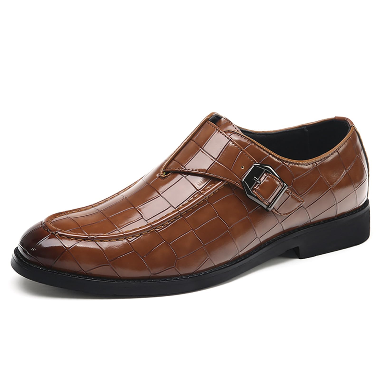 Zapatos Formales Monje De Hombre con Hebilla De Cuero Patentado Mocasines De Vestir Sin Cordones para Trabajo De Negocios