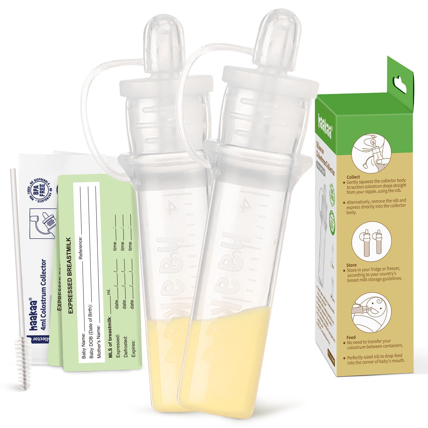 Set Colostrum Collector de Silicona – 2 Pack Recolectores de Calostro Materno Preesterilizados – Almacenamiento Seguro de Calostro – Reutilizables, Aptos para Lactancia – Haakaa