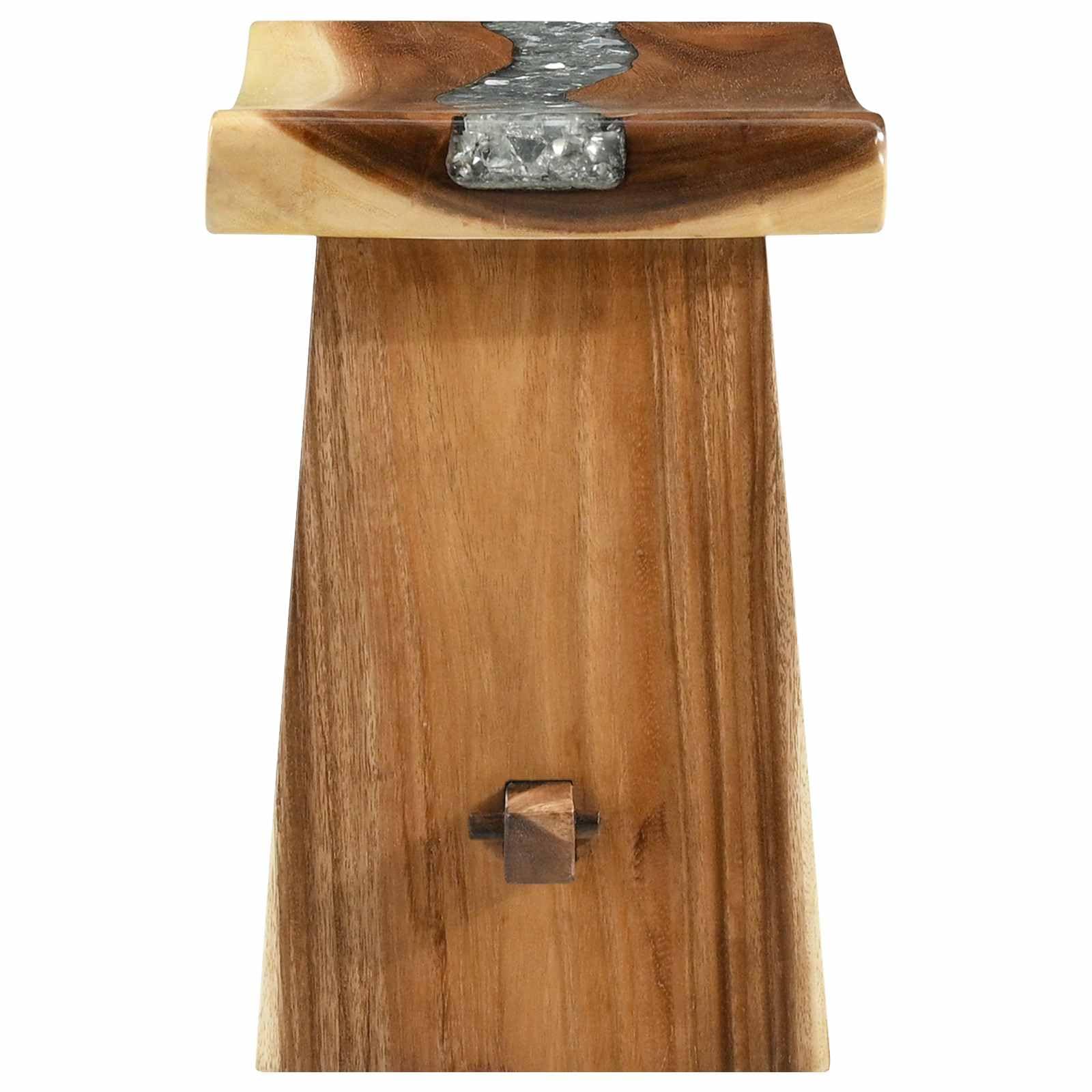 Générique Stołek prysznicowy z litego drewna Suar 50x30x44 cm, ręcznie robiony stołek łazienkowy z blatem z żywicy i szkła, nowoczesny design do roślin lub akcesoriów, maksymalne obciążenie 110 kg