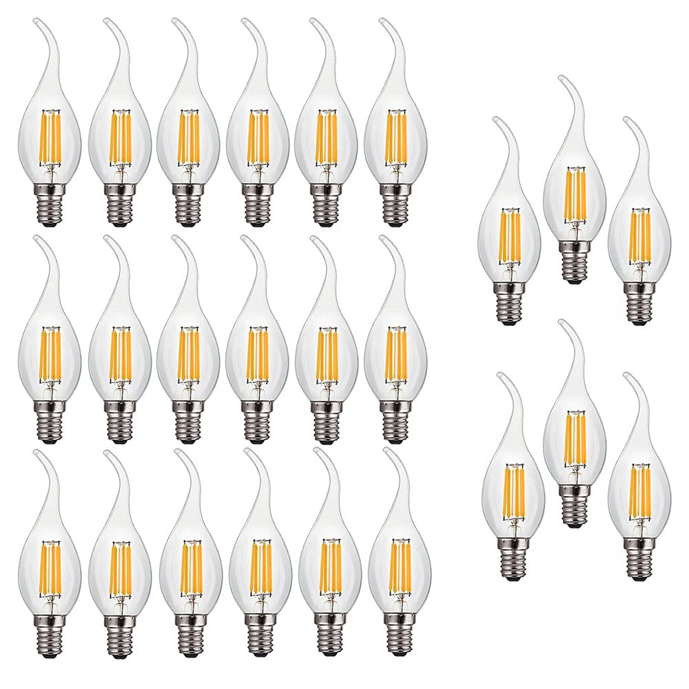 E14 6W Lampadina a Candela LED Dimmerabile(Equivalente a 60W) 24 Confezioni C35 Lampadina a Filamento LED 600LM 2700K Bianco Caldo Lampada a Candelabro Vintage a Risparmio Energetico